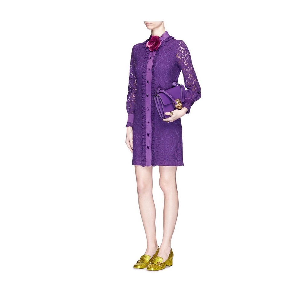 Gucci Violet Purple Lace Ruffle Mini Dress 38 S M